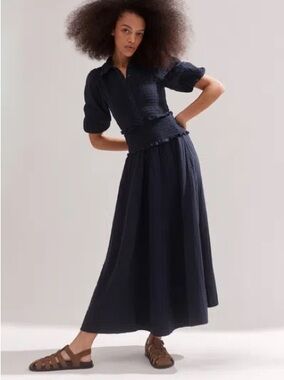 ME+EM Cheesecloth Shirred Maxi Shirt Dress. Size 6 US (UK 10)